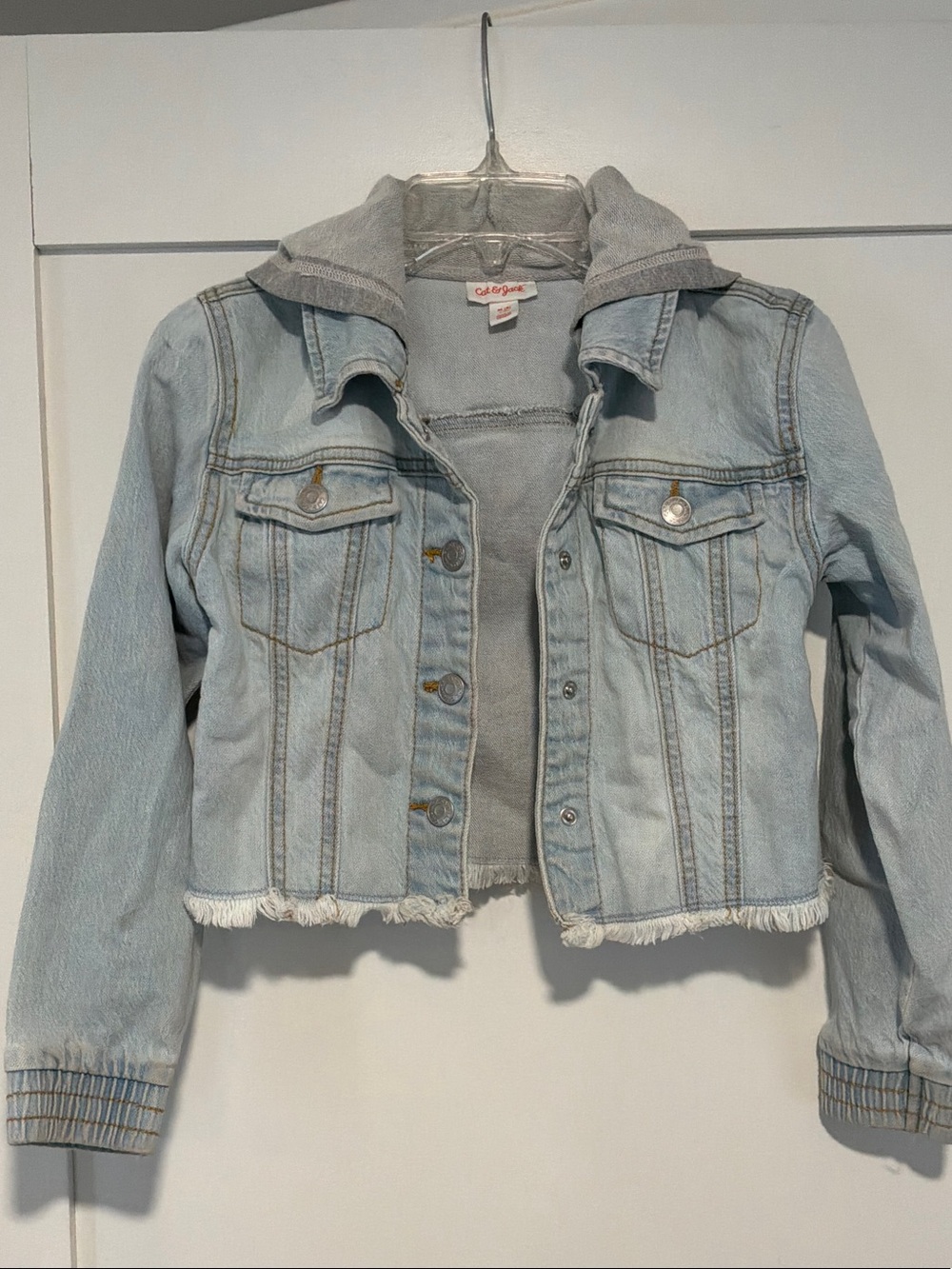 Cat & Jack Light Blue Denim Jacket with Gray Hood